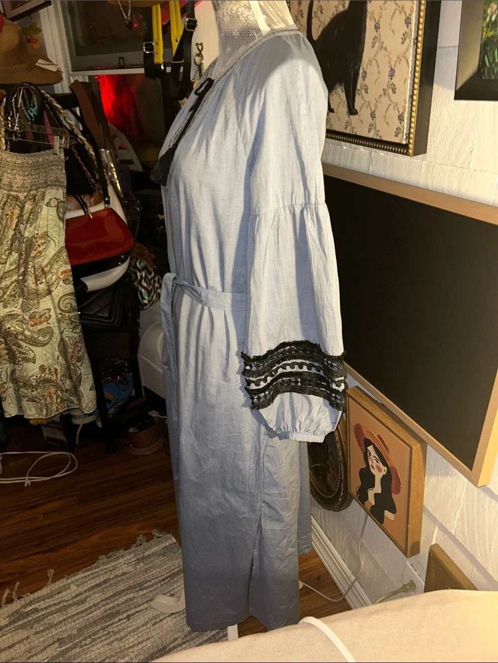 Who What Wear Light Blue Maxi Dress with Black Tassel Detail
